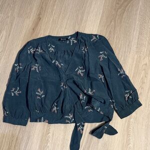 Madewell Floral Wrap Blouse - Dark Teal